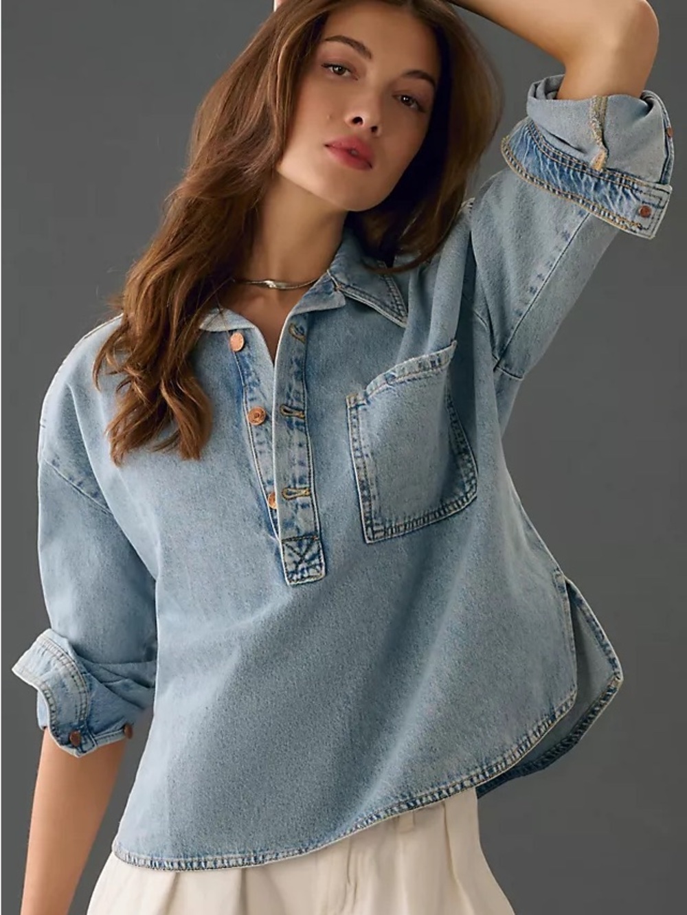 Pilcro Becca Denim Popover Shirt - light denim